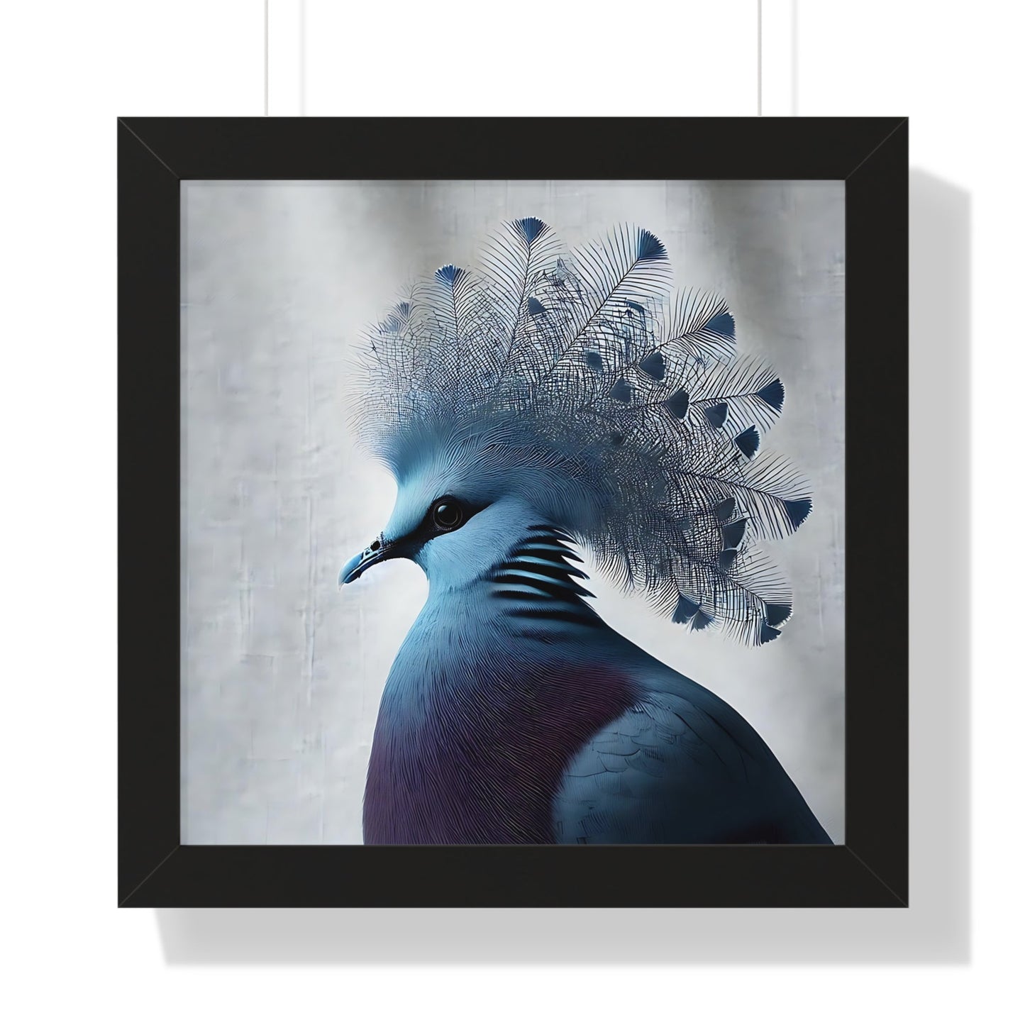 Elegant Framed Horizontal Poster of Crowned Pigeon Art
