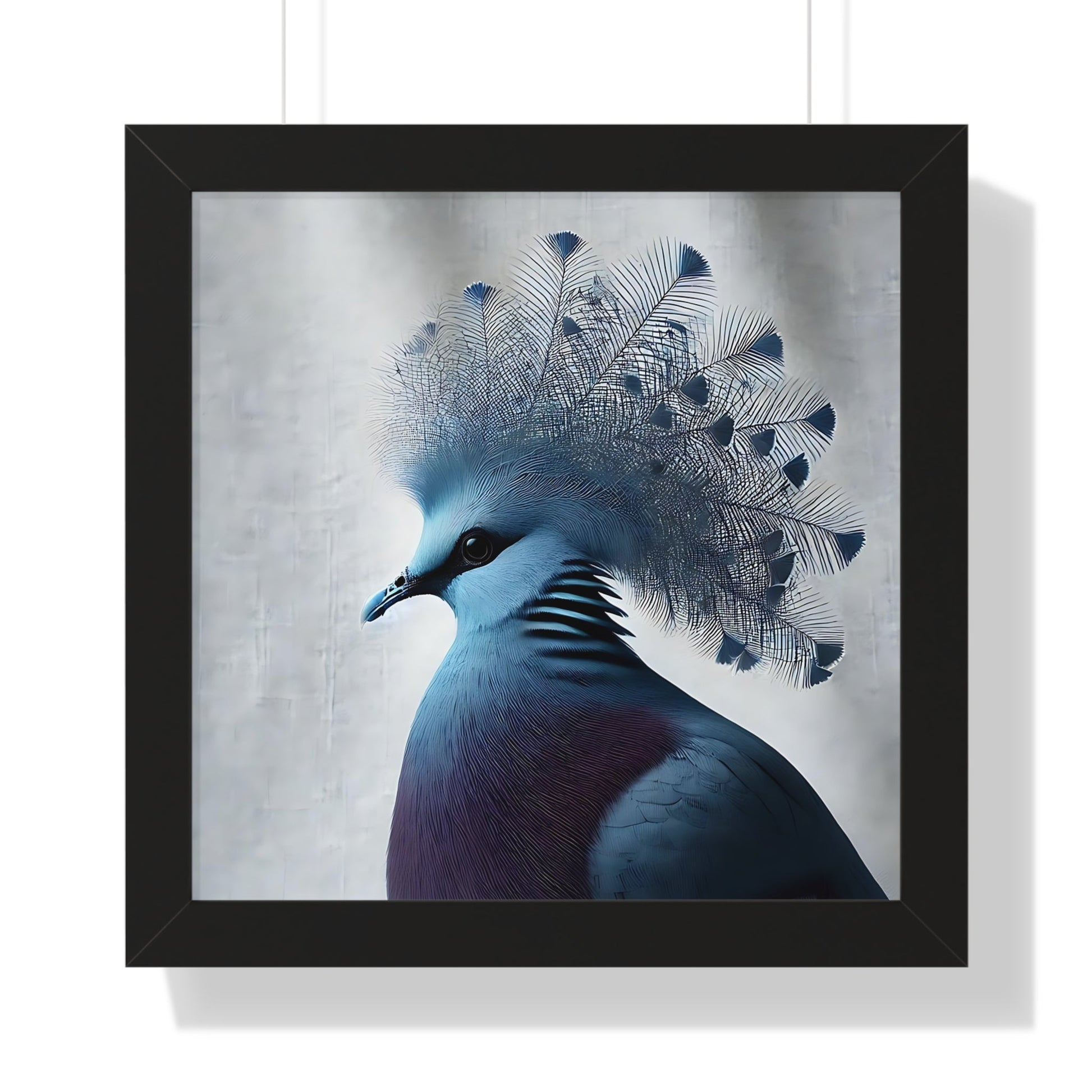 Elegant Framed Horizontal Poster of Crowned Pigeon Art