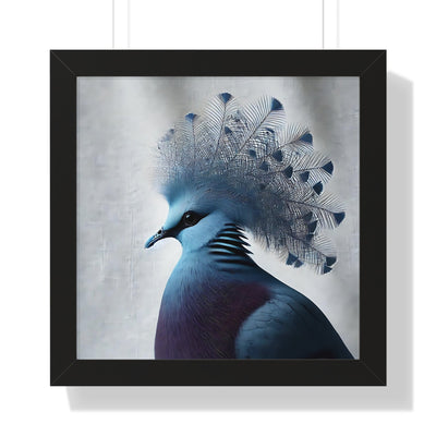 Elegant Framed Horizontal Poster of Crowned Pigeon Art