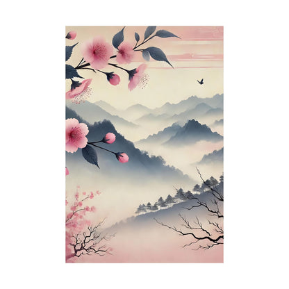 Cherry Blossom Mountain Art Poster