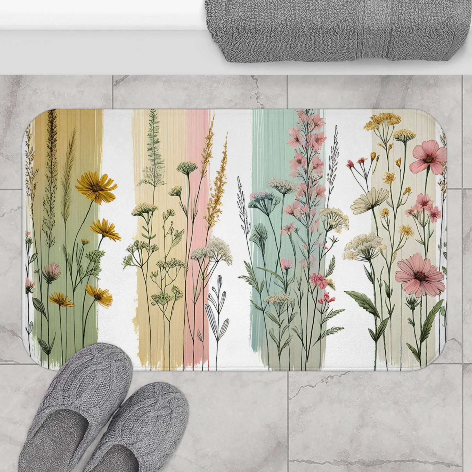 Floral Watercolor Bath Mat