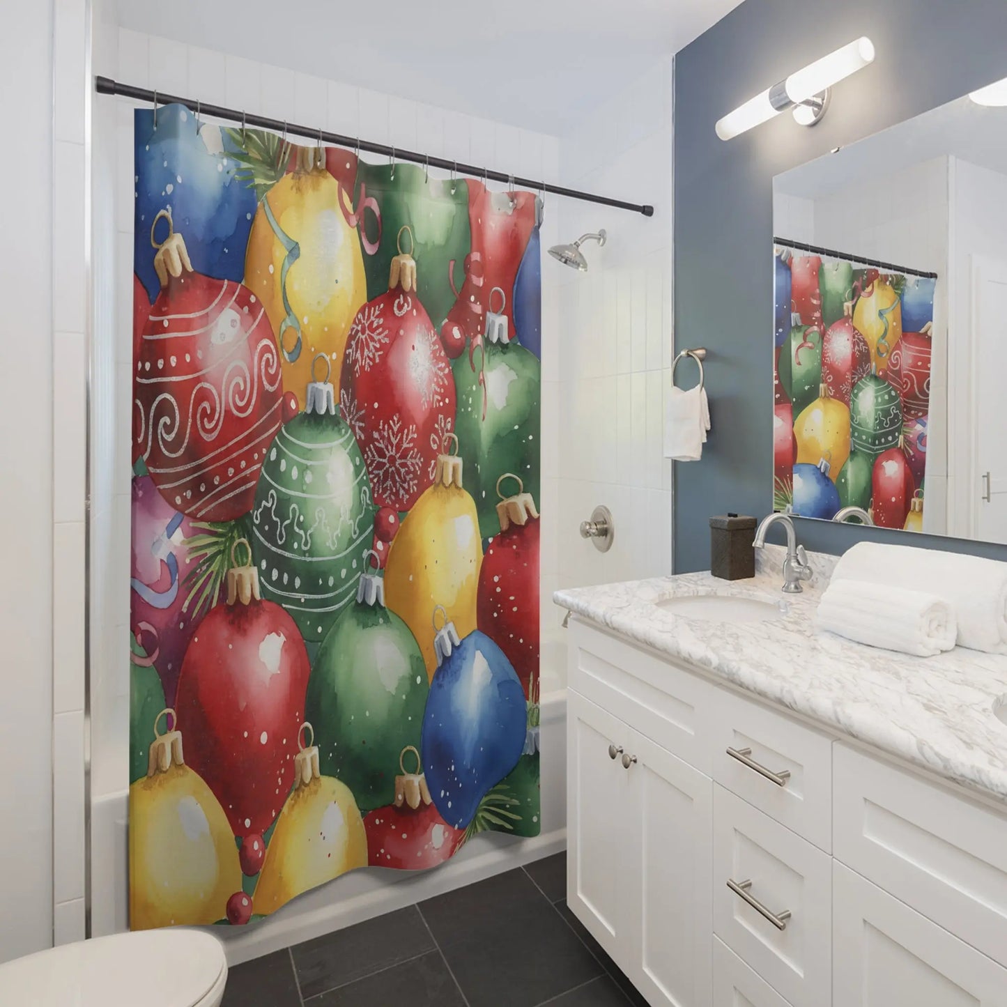 Colorful Christmas Ornaments Shower Curtain