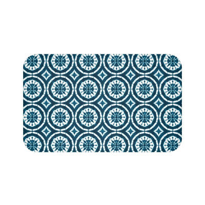 Japanese Shibori Teal + White Bath Mat