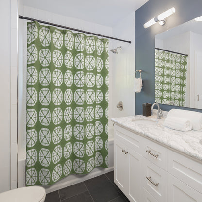 Japanese Shibori Shower Curtain - Sage Green + White Tie-Dye Pattern, Boho Bathroom Decor, Artisan Style, Water Resistant
