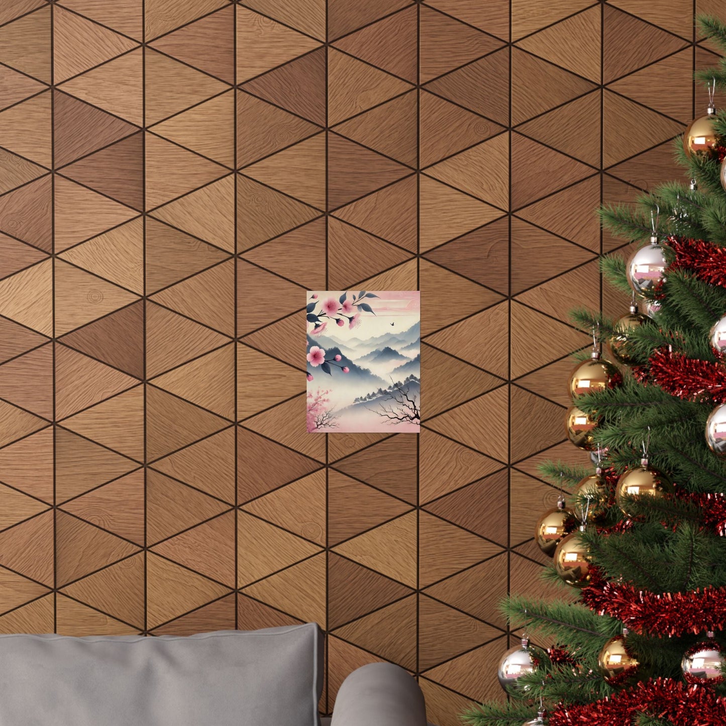 Cherry Blossom Mountain Art Poster