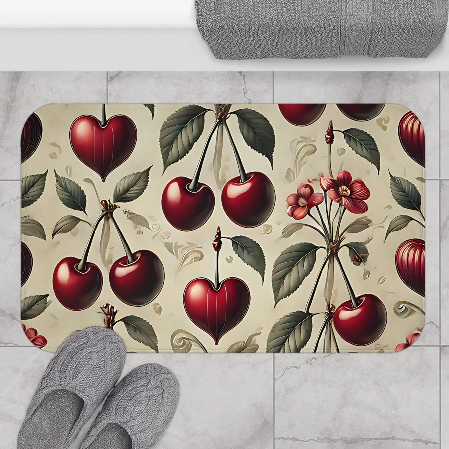 Vintage Dark Cherry Blossom Bath Mat