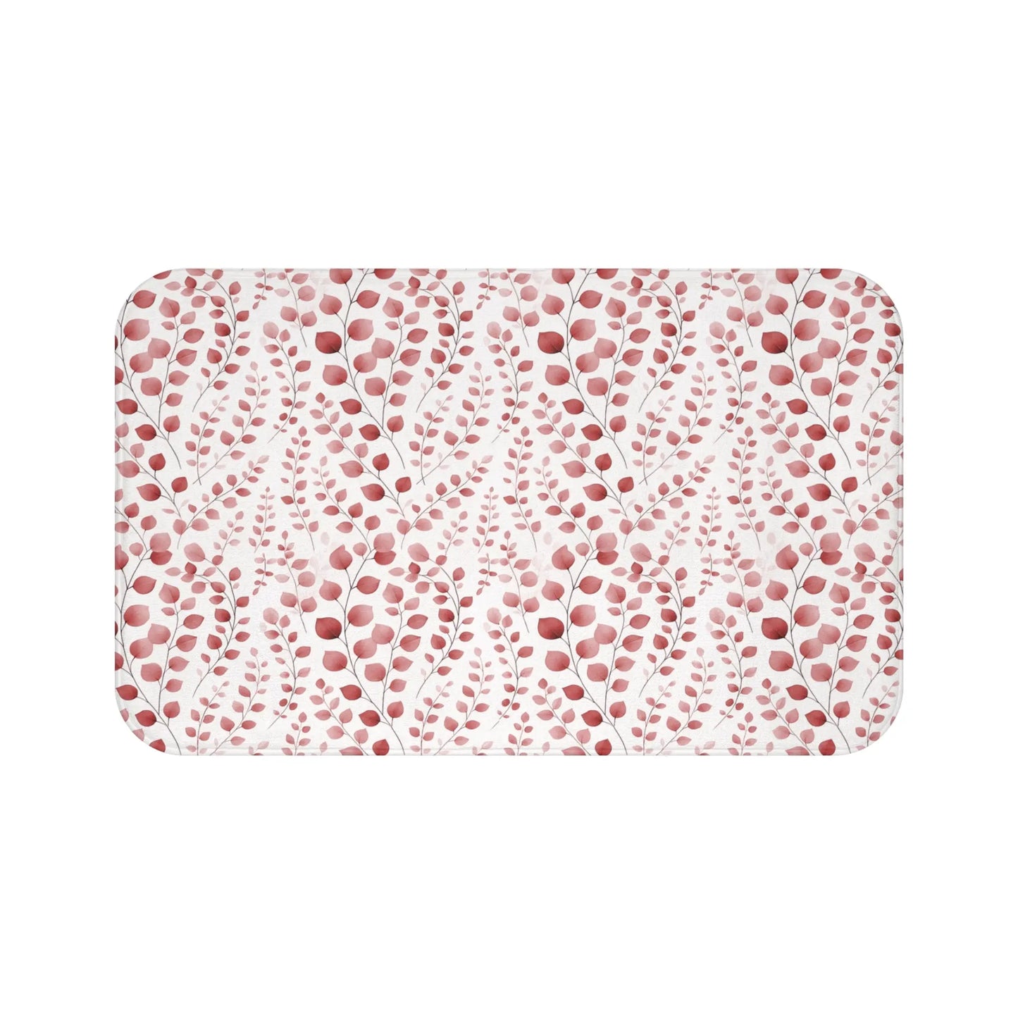 Red Botanical Print Bath Mat