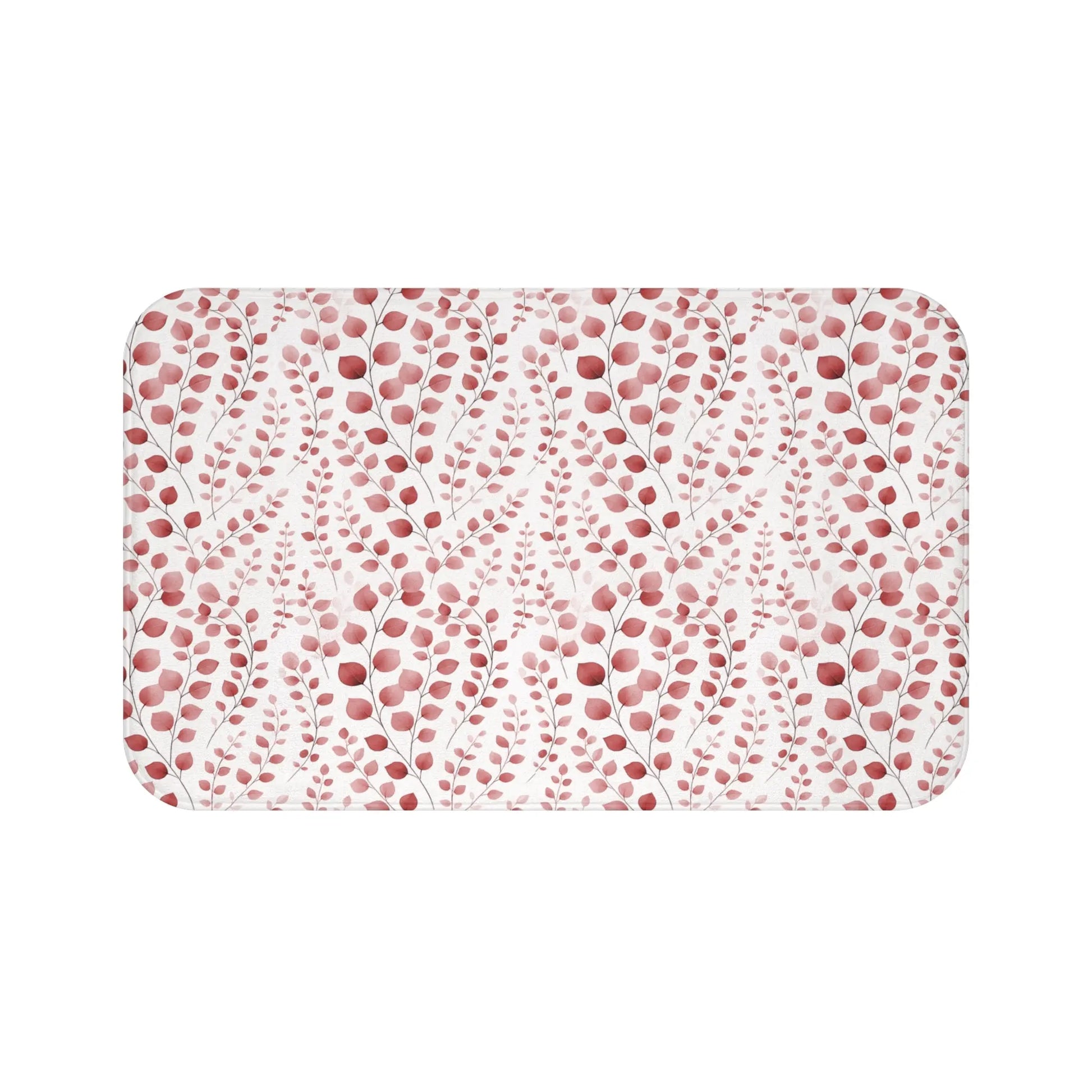 Red Botanical Print Bath Mat