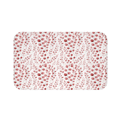 Red Botanical Print Bath Mat