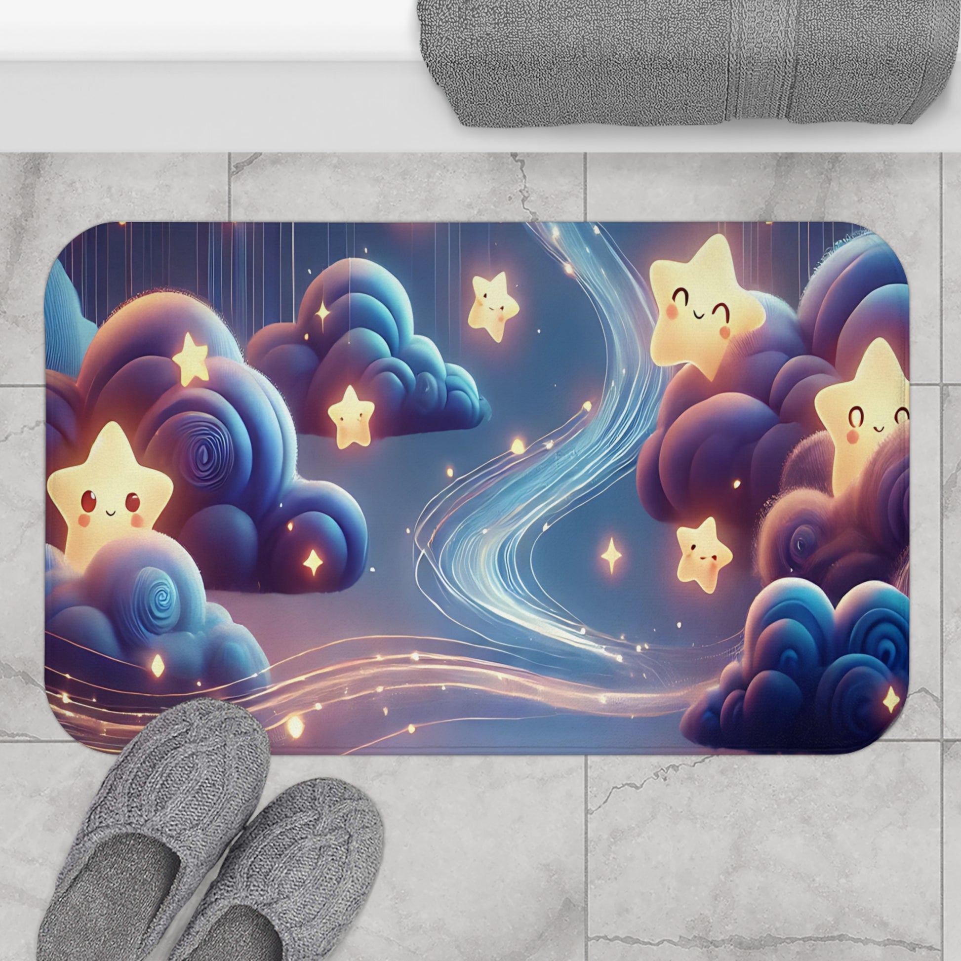 Whimsical Starry Sky Bath Mat