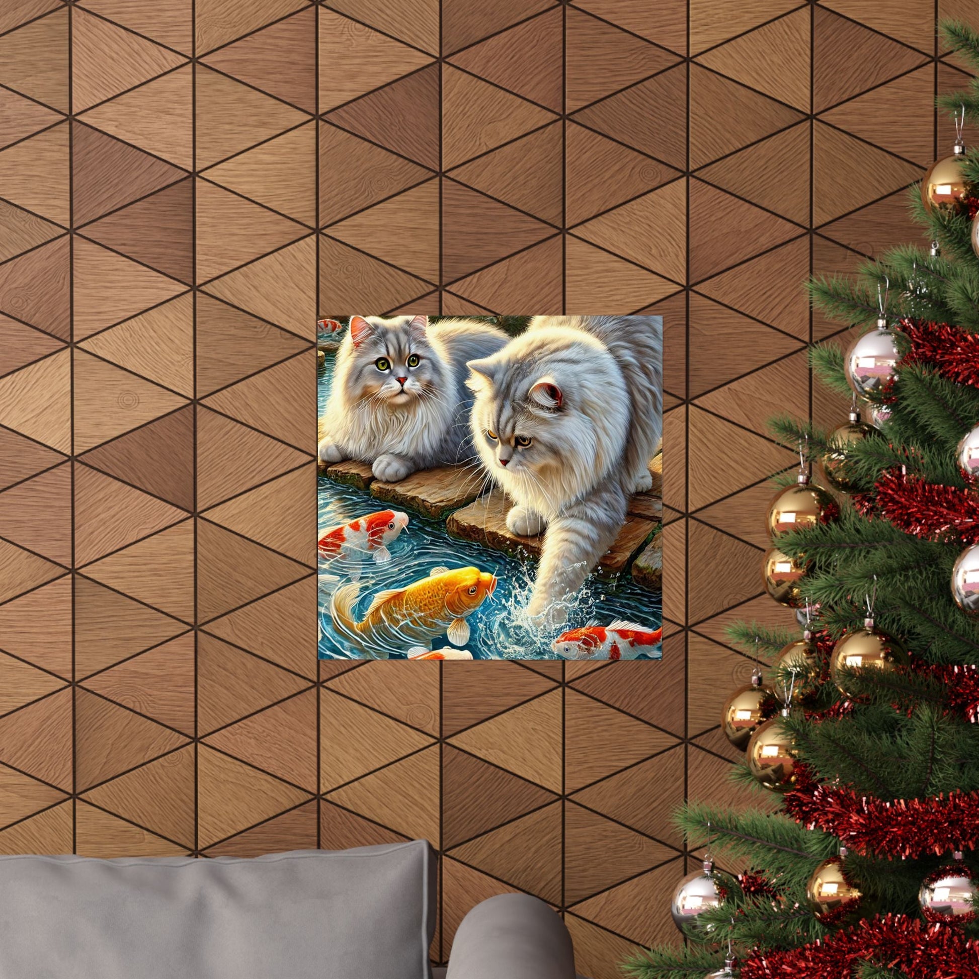 Charming Cat & Koi Pond Vertical Poster