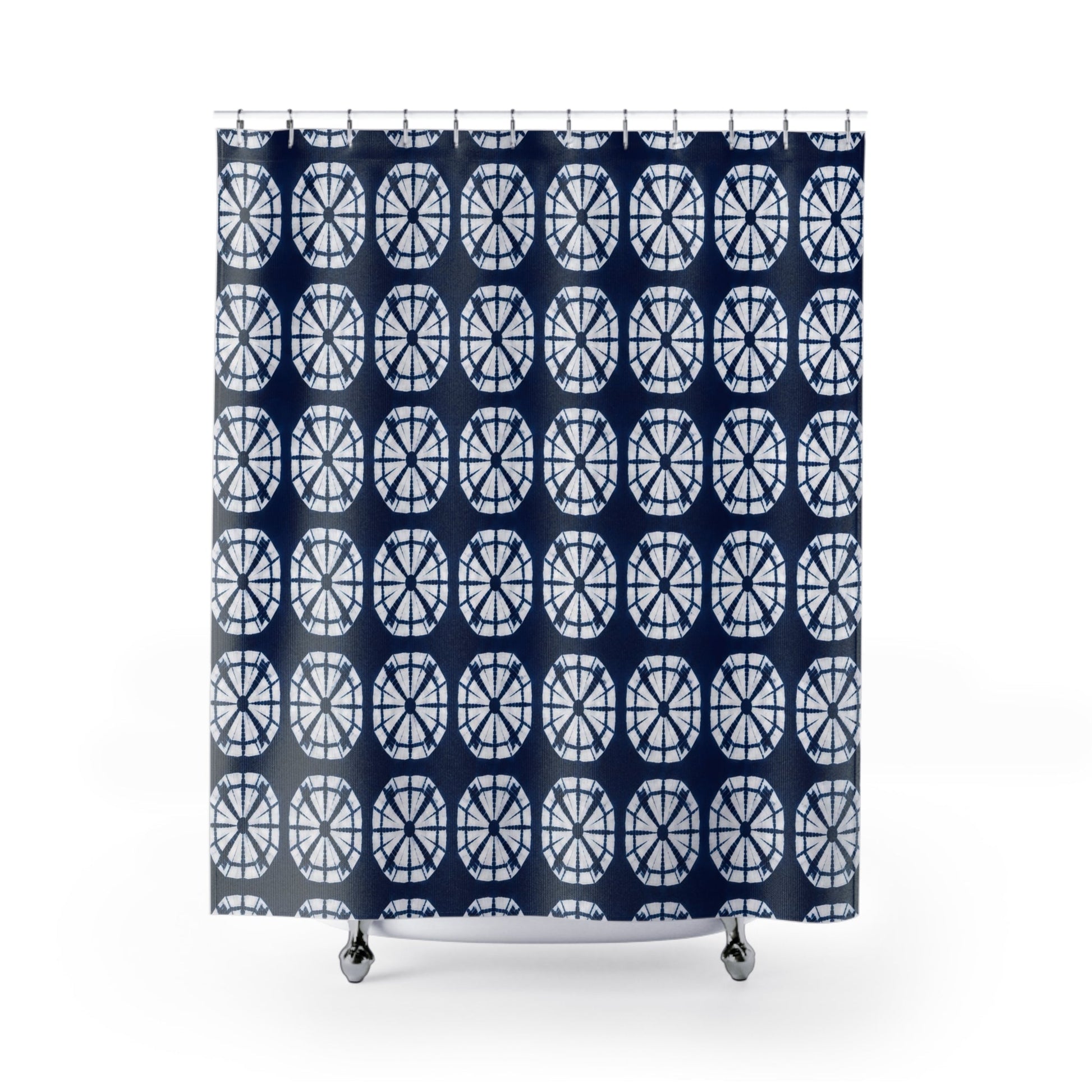 Japanese Shibori Indigo Shower Curtain - Navy Blue Tie-Dye Pattern, Boho Bathroom Decor, Artisan Style, Water Resistant, Bath Makeover Gift