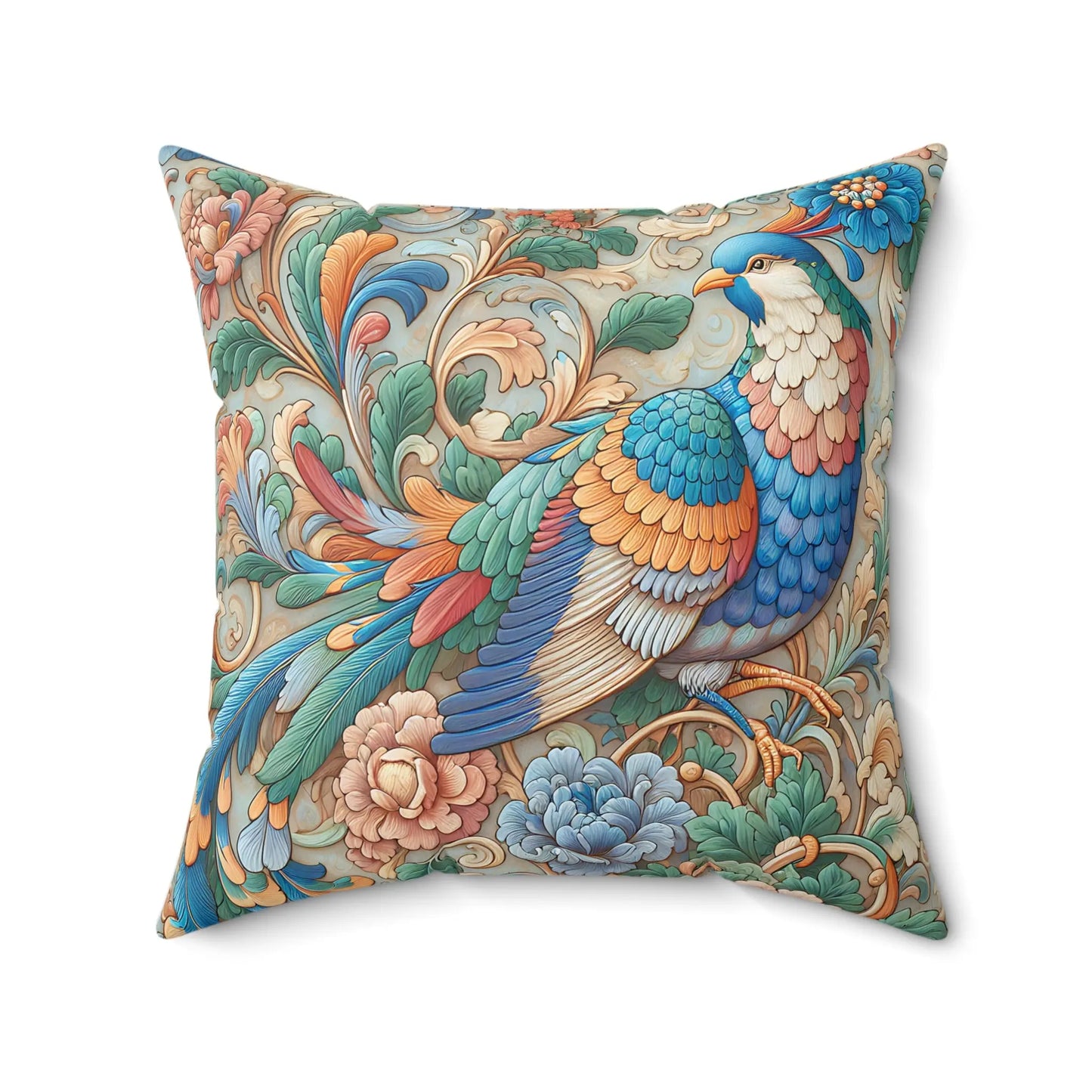 Vintage Floral Peacock Pillow Cover