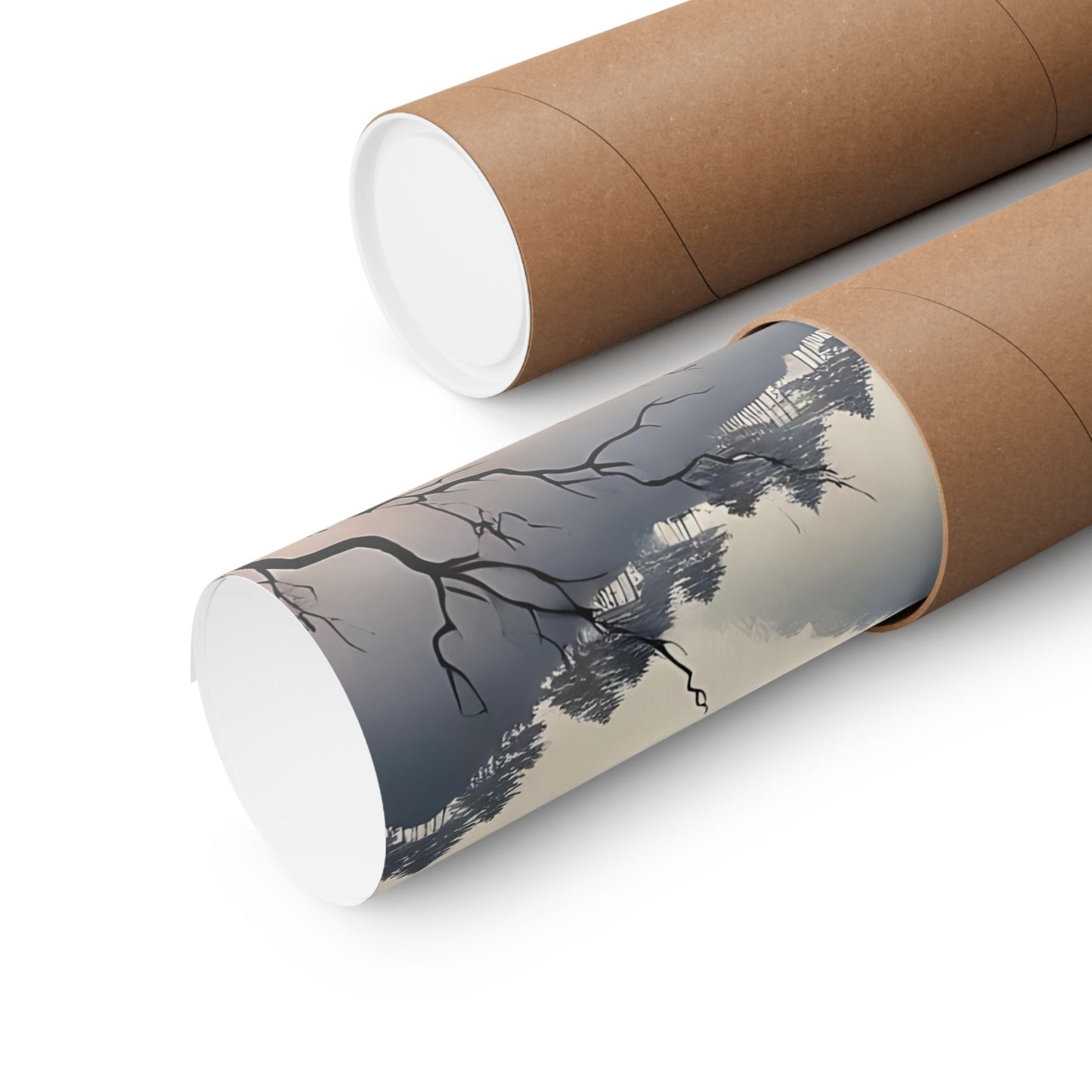 Cherry Blossom Mountain Art Poster
