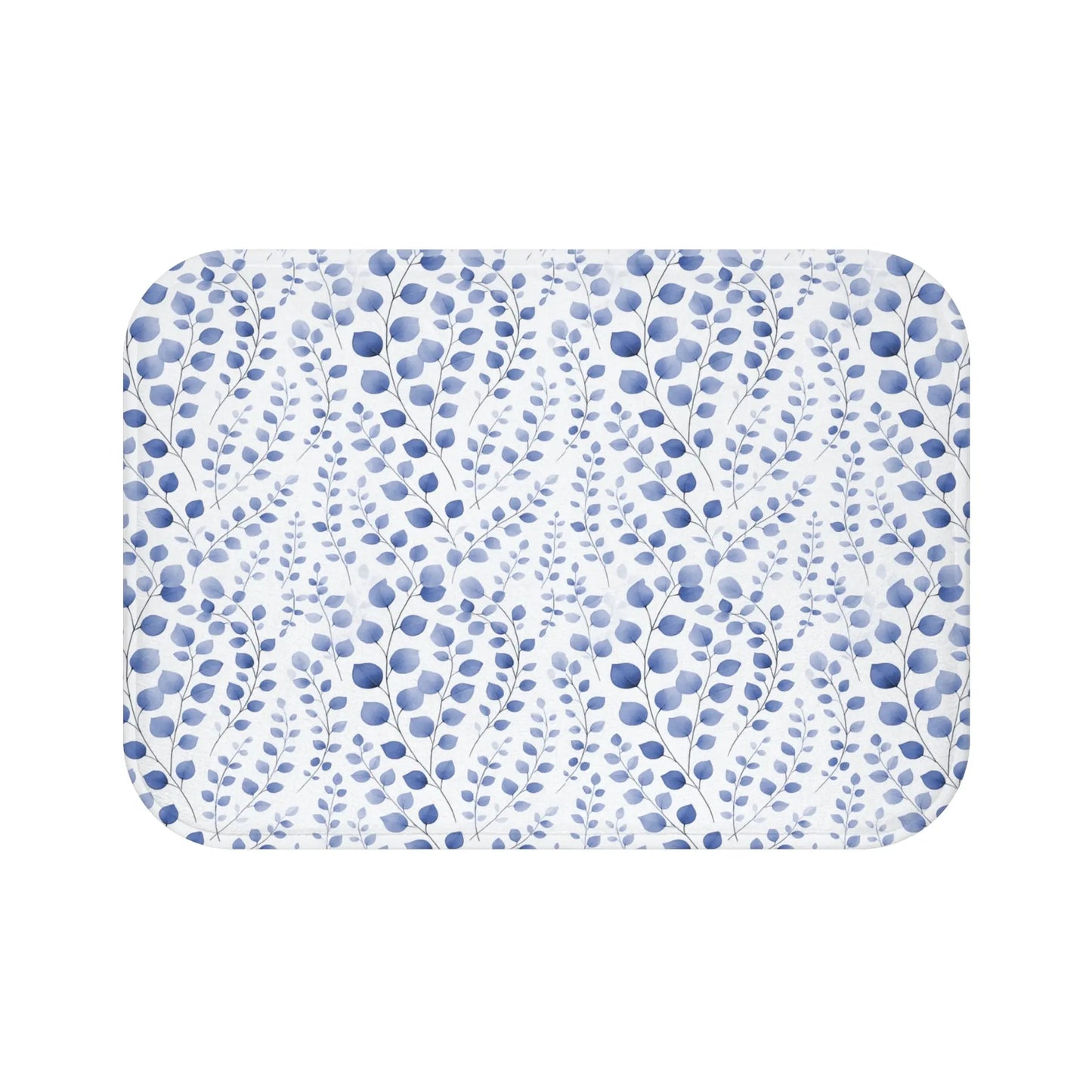 Blue Botanical Pattern Bath Mat