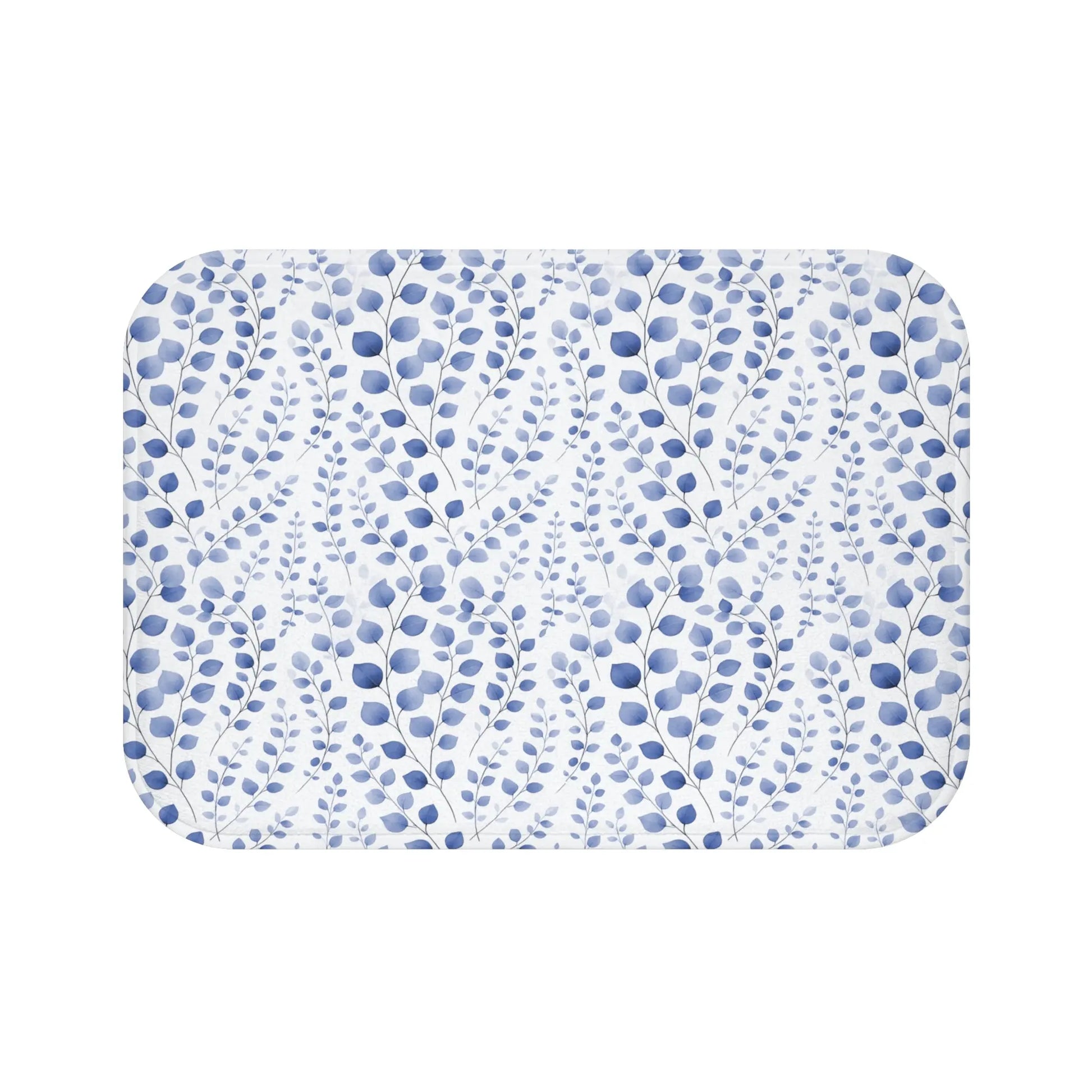 Blue Botanical Pattern Bath Mat