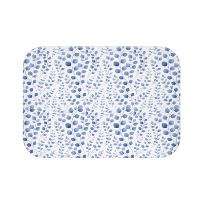 Blue Botanical Pattern Bath Mat