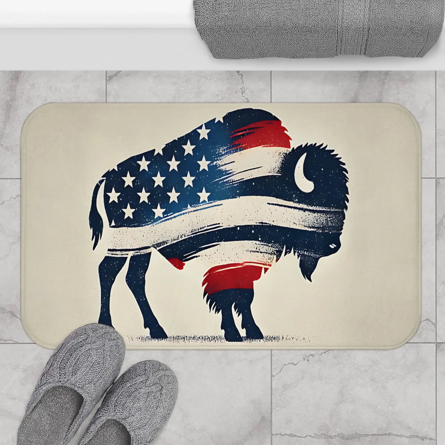 Patriotic Bath Mat with Buffalo Design
