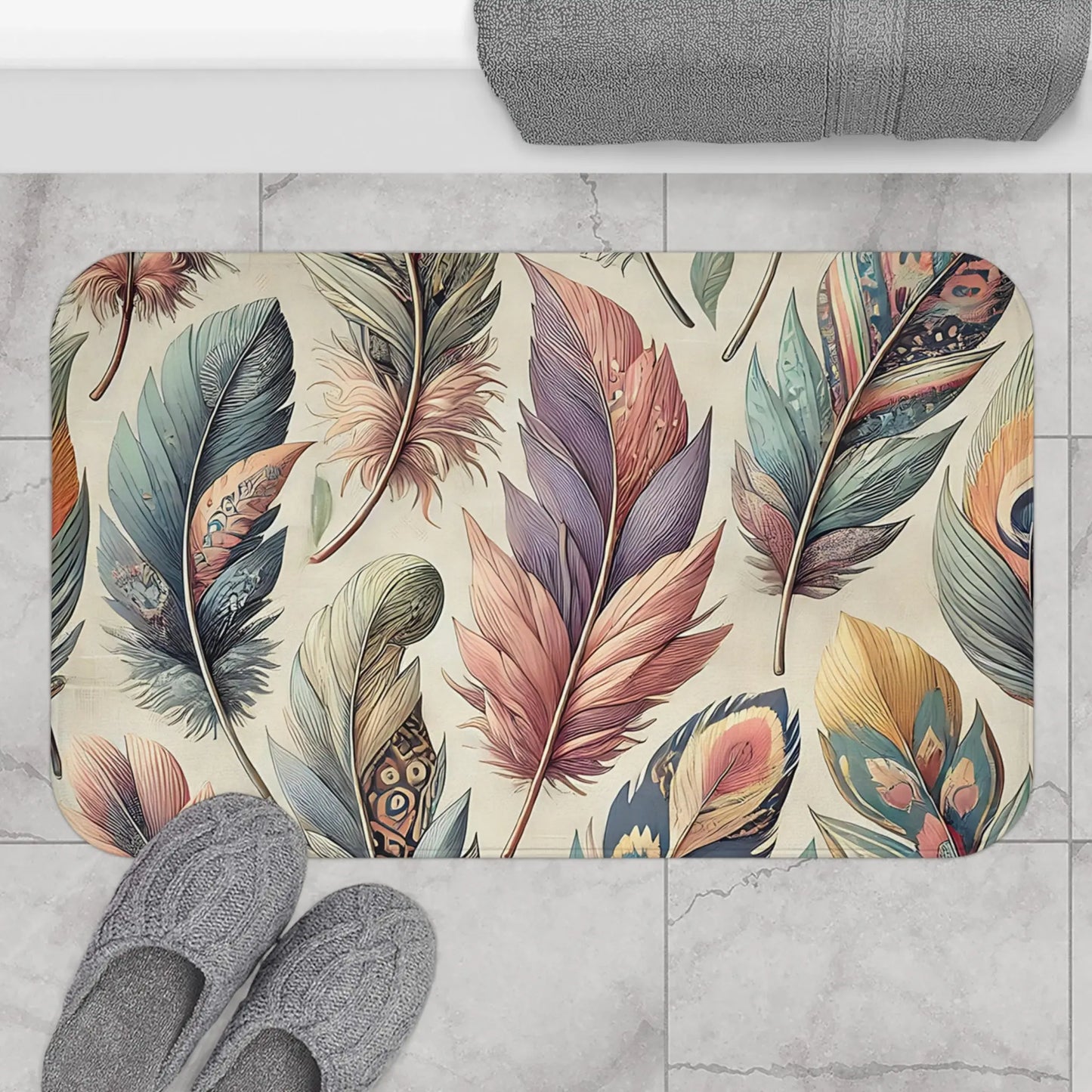 Boho Feather Bath Mat