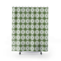 Japanese Shibori Shower Curtain - Sage Green + White Tie-Dye Pattern, Boho Bathroom Decor, Artisan Style, Water Resistant