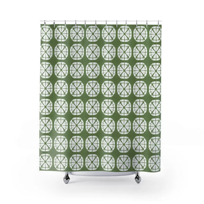 Japanese Shibori Shower Curtain - Sage Green + White