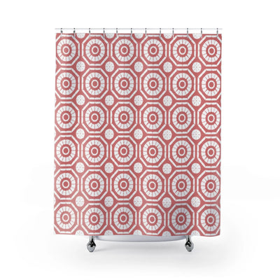 Japanese Shibori Shower Curtain - Dusty Rose + White