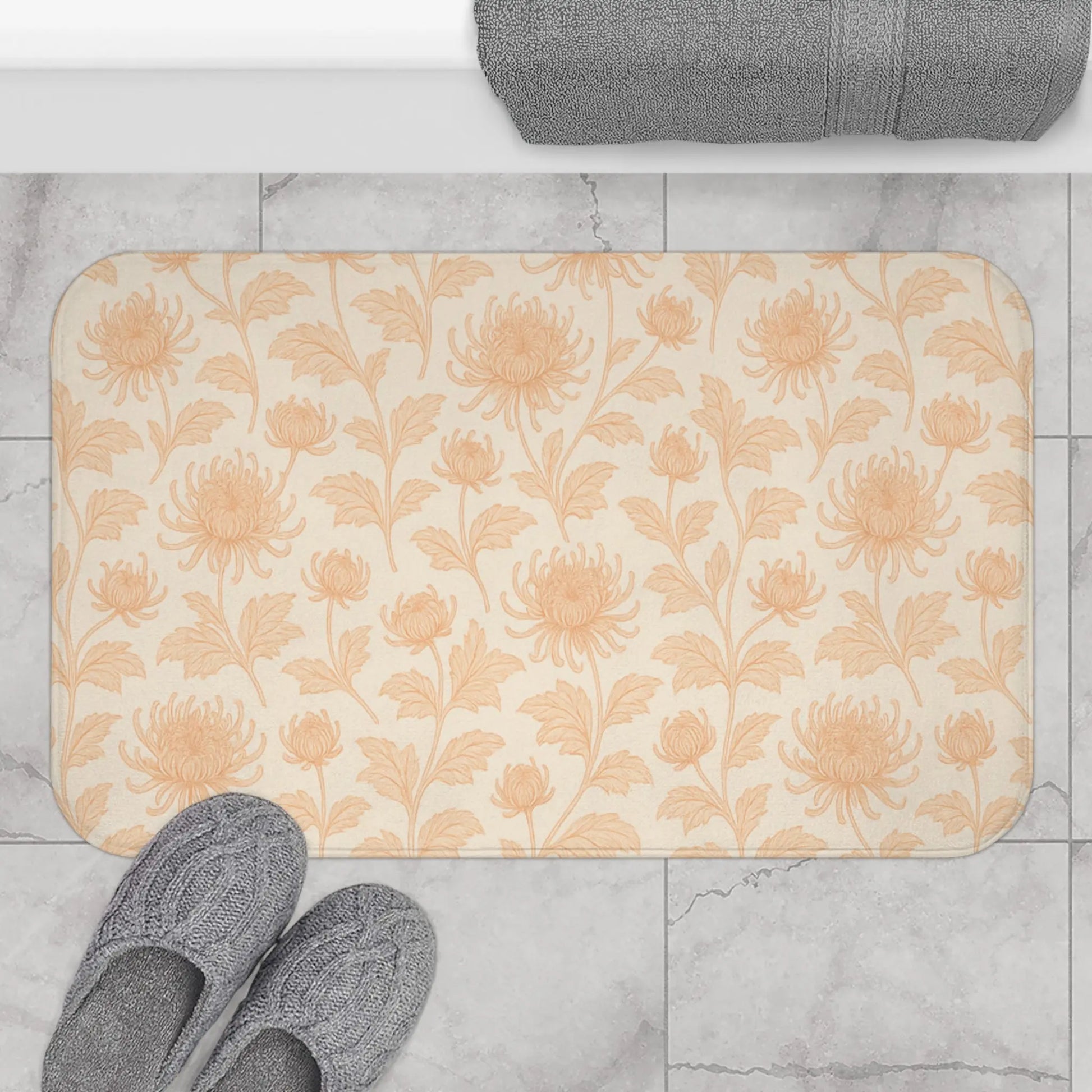 Peach Floral Bath Mat