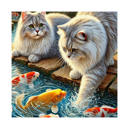 Charming Cat & Koi Pond Vertical Poster