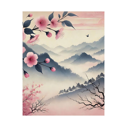 Cherry Blossom Mountain Art Poster