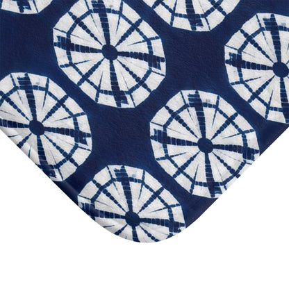 Japanese Shibori Indigo Bath Mat - Navy Blue Tie-Dye Pattern, Boho Bathroom Rug, Artisan Style, Non-Slip Bath Rug, Spa Bathroom Decor