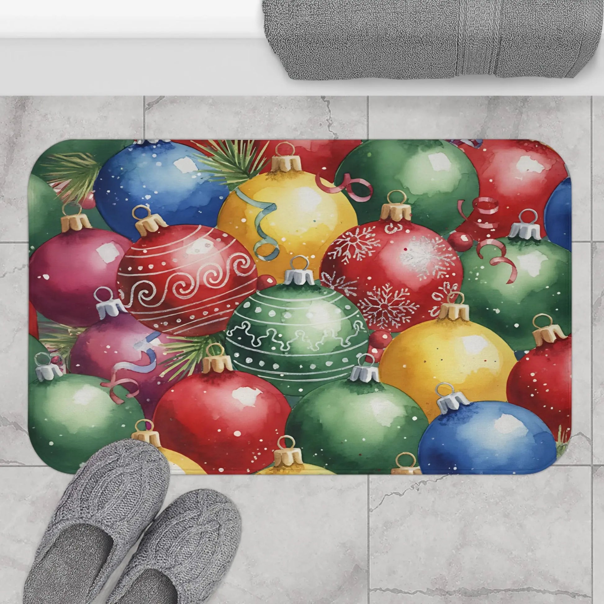 Christmas Ornament Pattern Bath Mat