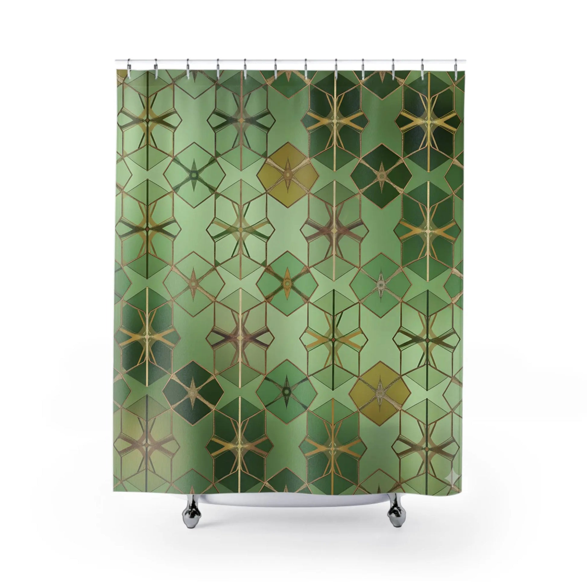 Green Geometric Star Pattern Shower Curtain