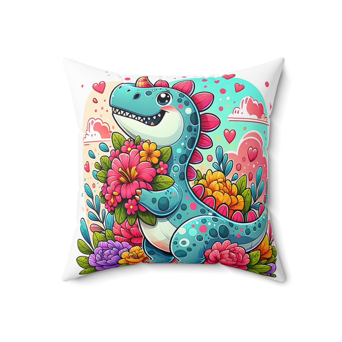 Playful Dinosaur Floral Pillow