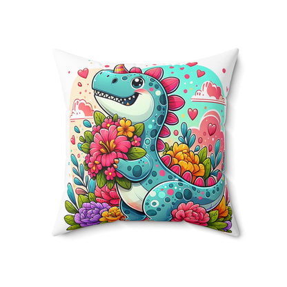 Playful Dinosaur Floral Pillow