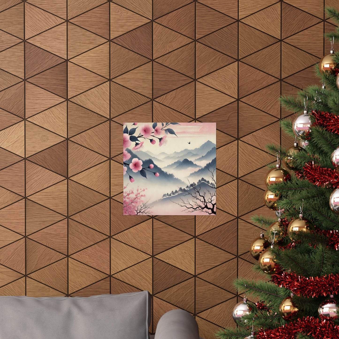 Cherry Blossom Mountain Art Poster