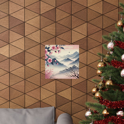 Cherry Blossom Mountain Art Poster