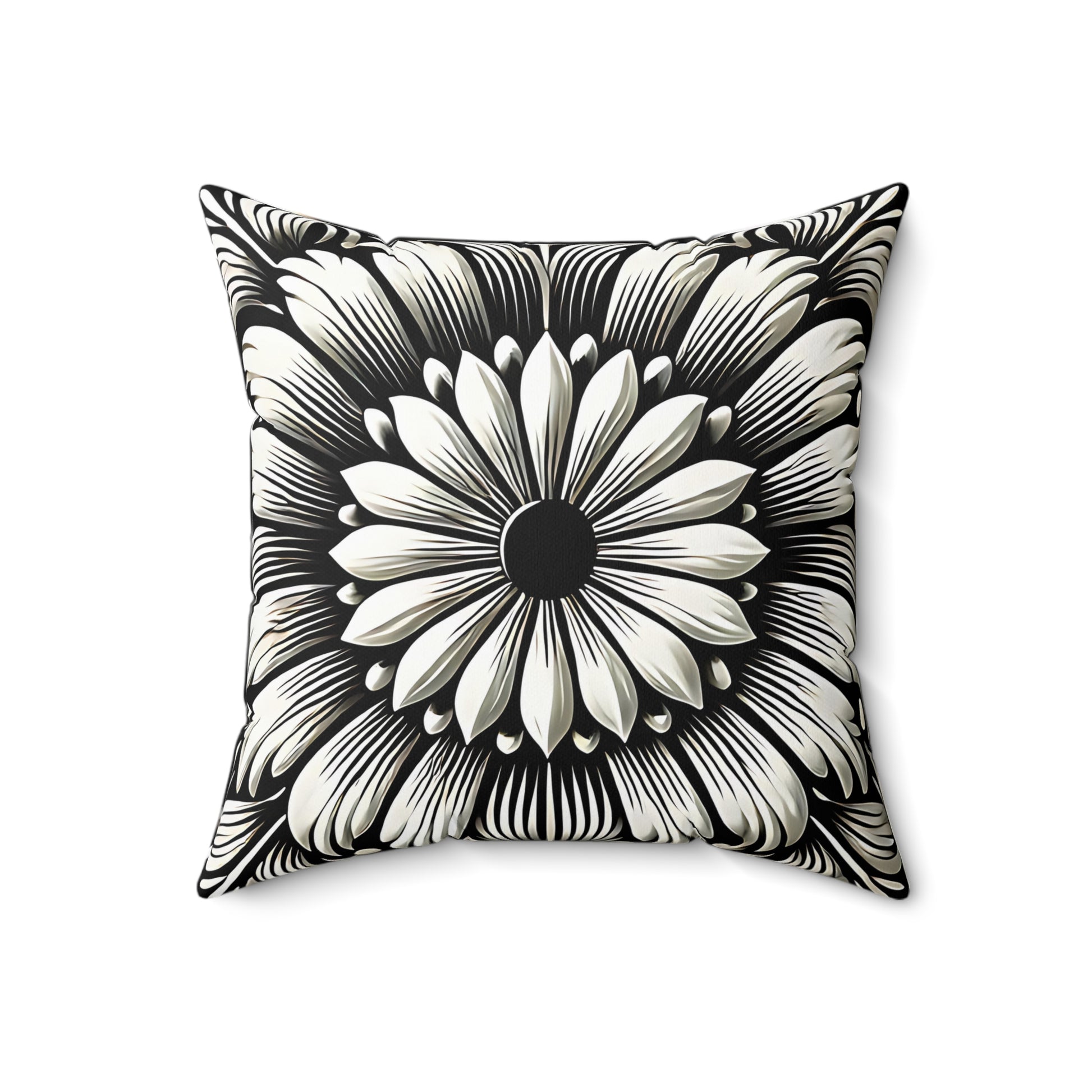 Black and White Floral Throw Pillow - Bold Modern Accent Pillow in 18 x 18 & 20 x 20