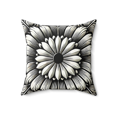 Black & White Daisy Mandala Throw Pillow