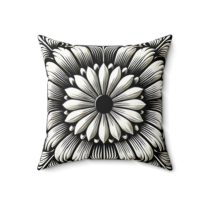 Black and White Floral Throw Pillow - Bold Modern Accent Pillow in 18 x 18 & 20 x 20