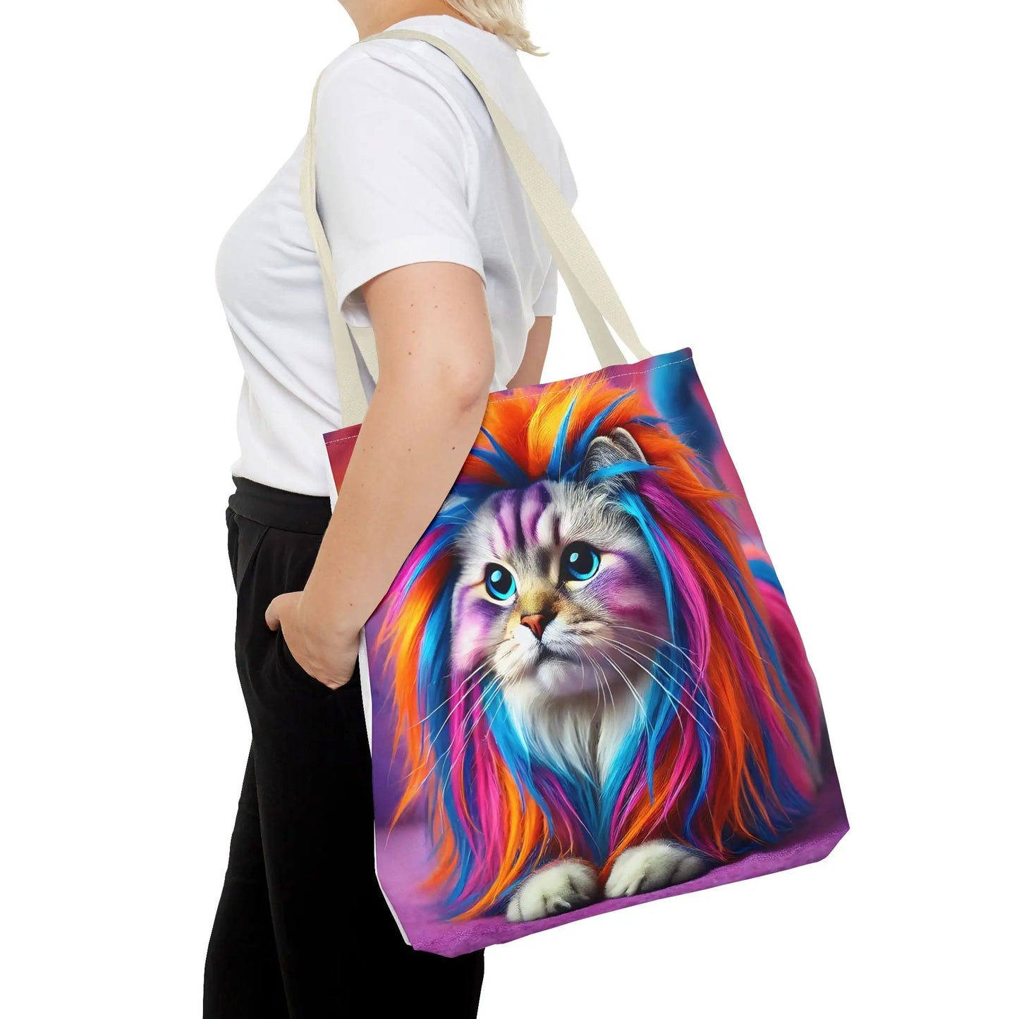 Colorful Rainbow Lion Cat Tote Bag