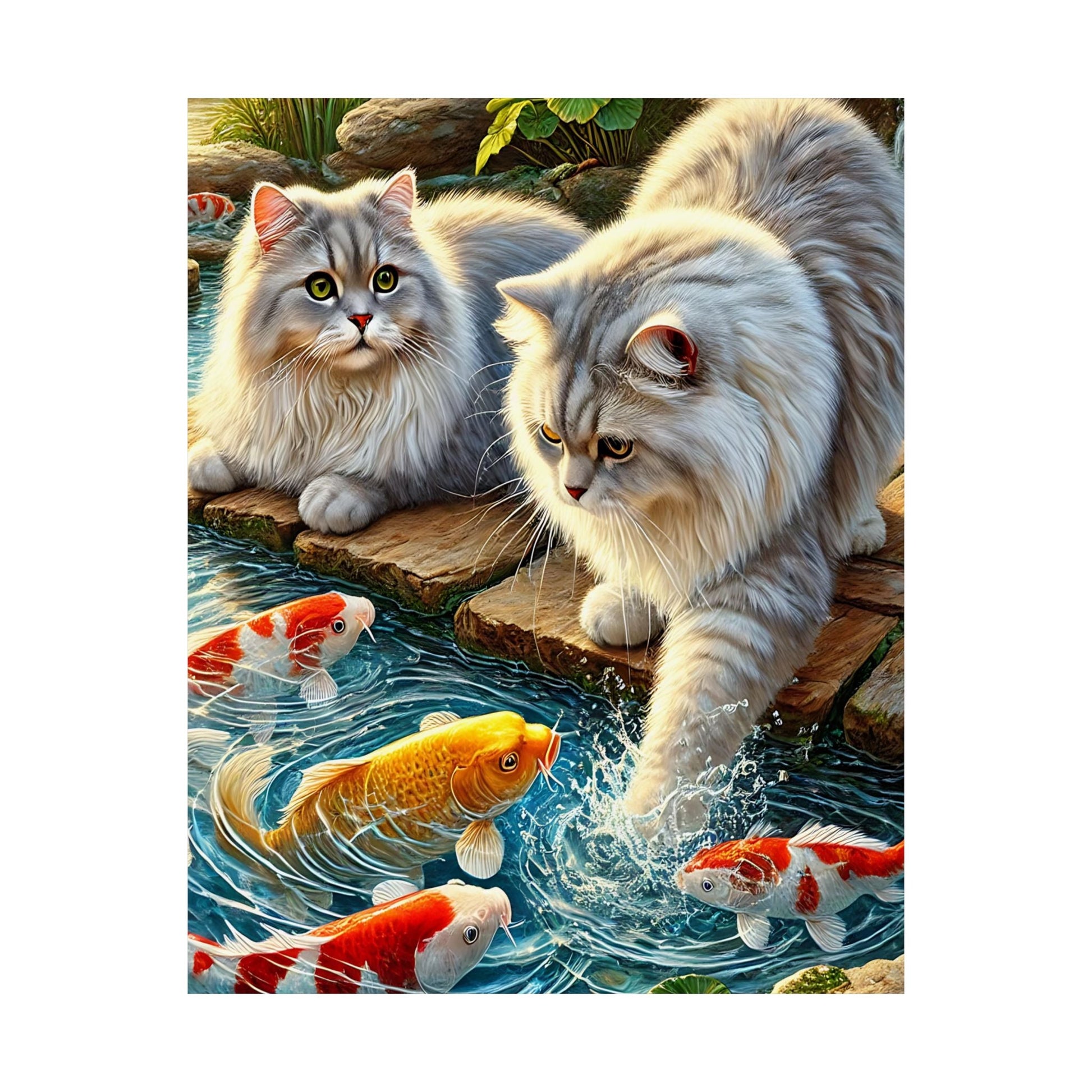 Charming Cat & Koi Pond Vertical Poster