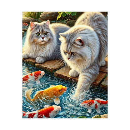 Charming Cat & Koi Pond Vertical Poster