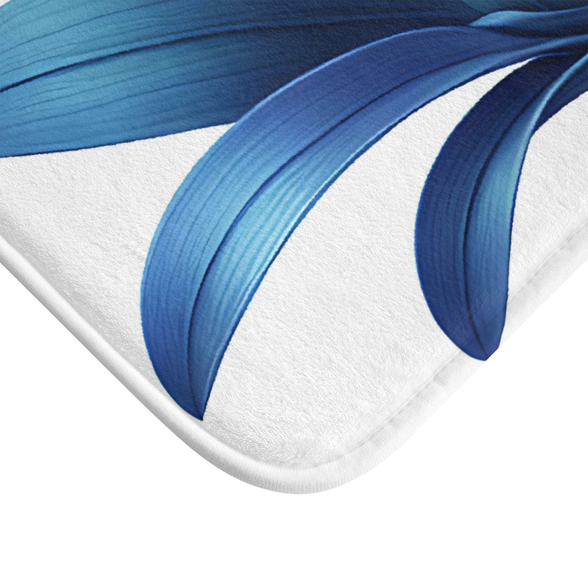 Elegant Orchid Bath Mat with Vibrant Blue Floral Design