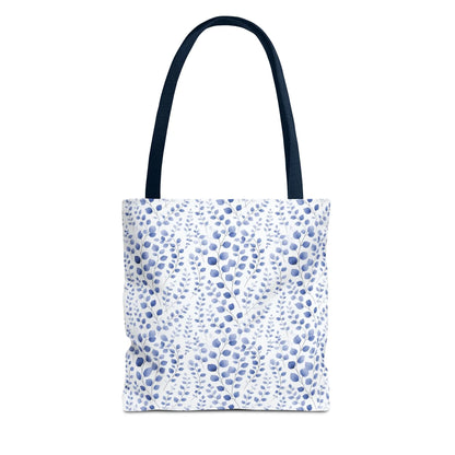 Blue Watercolor Dot Leaf Pattern Tote Bag