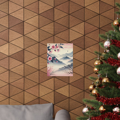 Cherry Blossom Mountain Art Poster