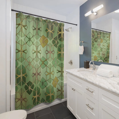 Green Geometric Star Pattern Shower Curtain
