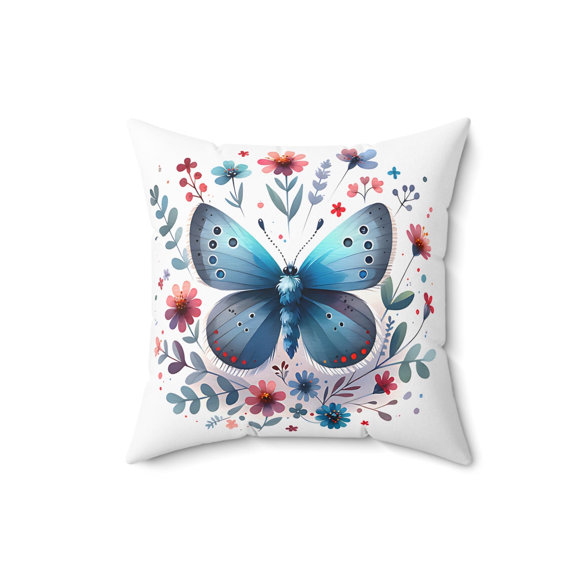 Blue Butterfly Floral Square Pillow