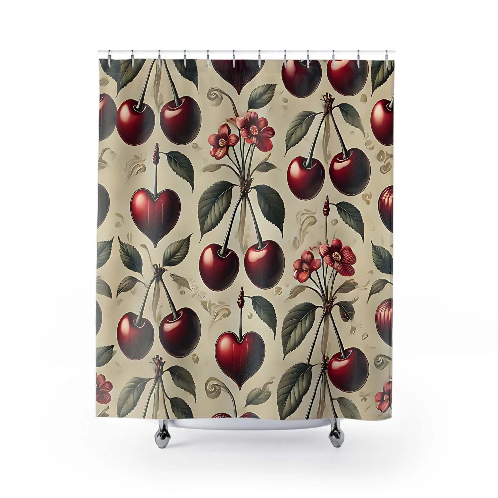 Red Cherries and Hearts Shower Curtain