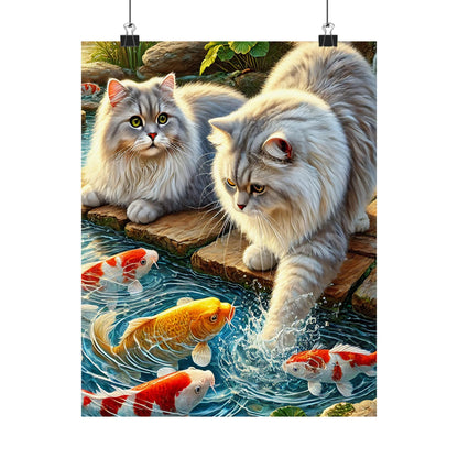 Charming Cat & Koi Pond Vertical Poster