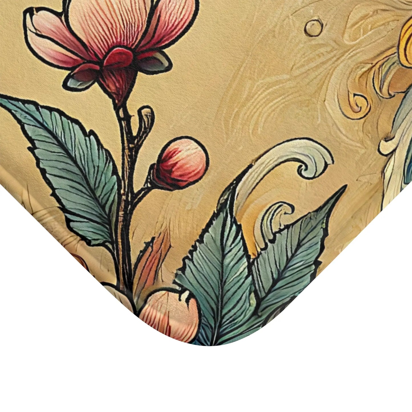 Artistic Floral Wave Bath Mat